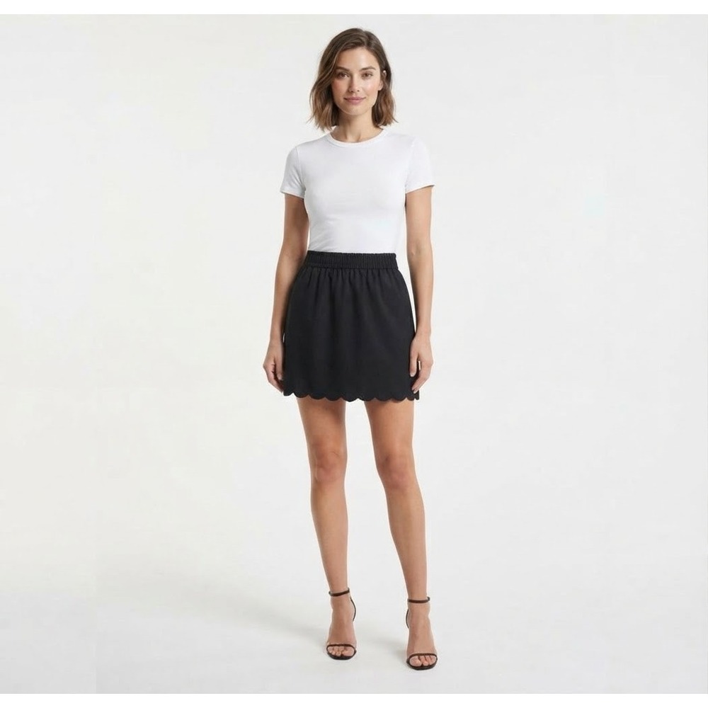 J.Crew Womens Black Scalloped Hem Linen Cotton Blend Mini Skirt Size 4